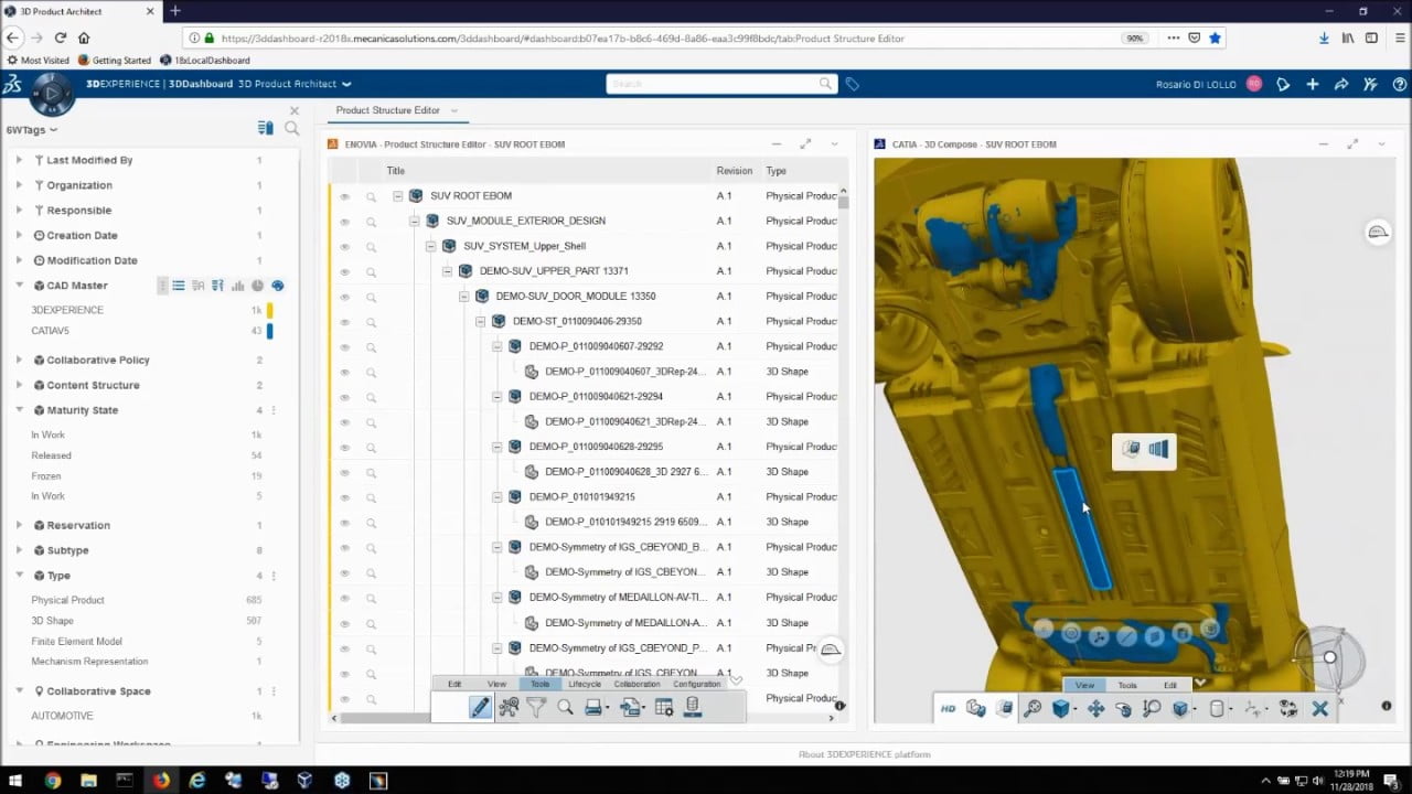 3DEXPERIENCE building the BOM with Catia